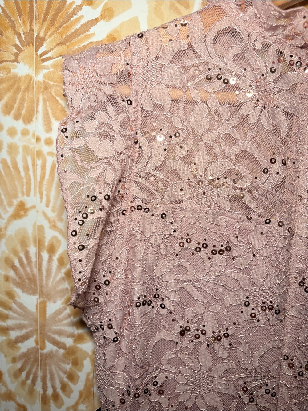 NWT In Focus Dusty Rose Sequin Lace Midi Dress Ruffle Sleeve Formal Romantic - Picture 9 of 11